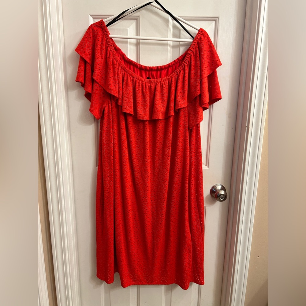 Adorne Woman eyelet dress size 22W GUC orange/red